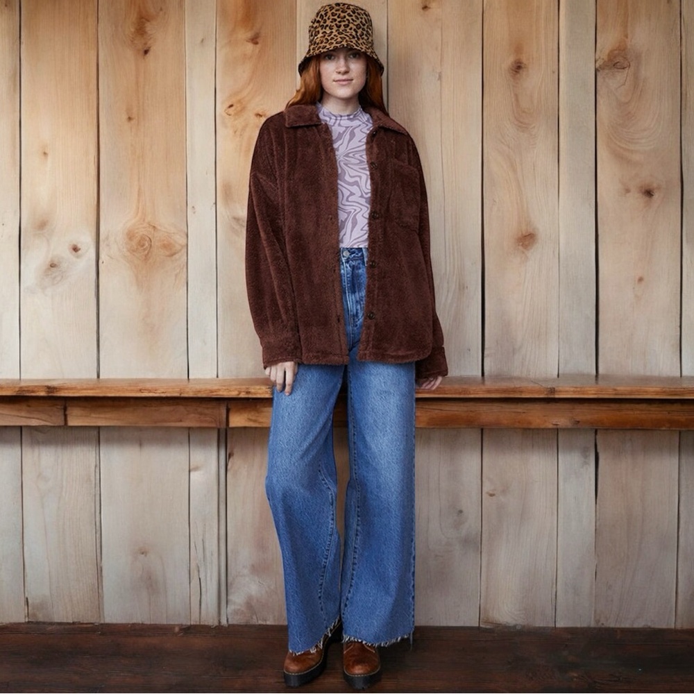 PacSun Homecoming Teddy Button Down Brown Jacket - Picture 13 of 14